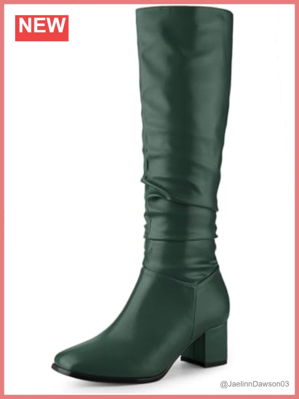 Women's Square Toe Chunky Heel Knee High Boots Faux Leather Side Zipper